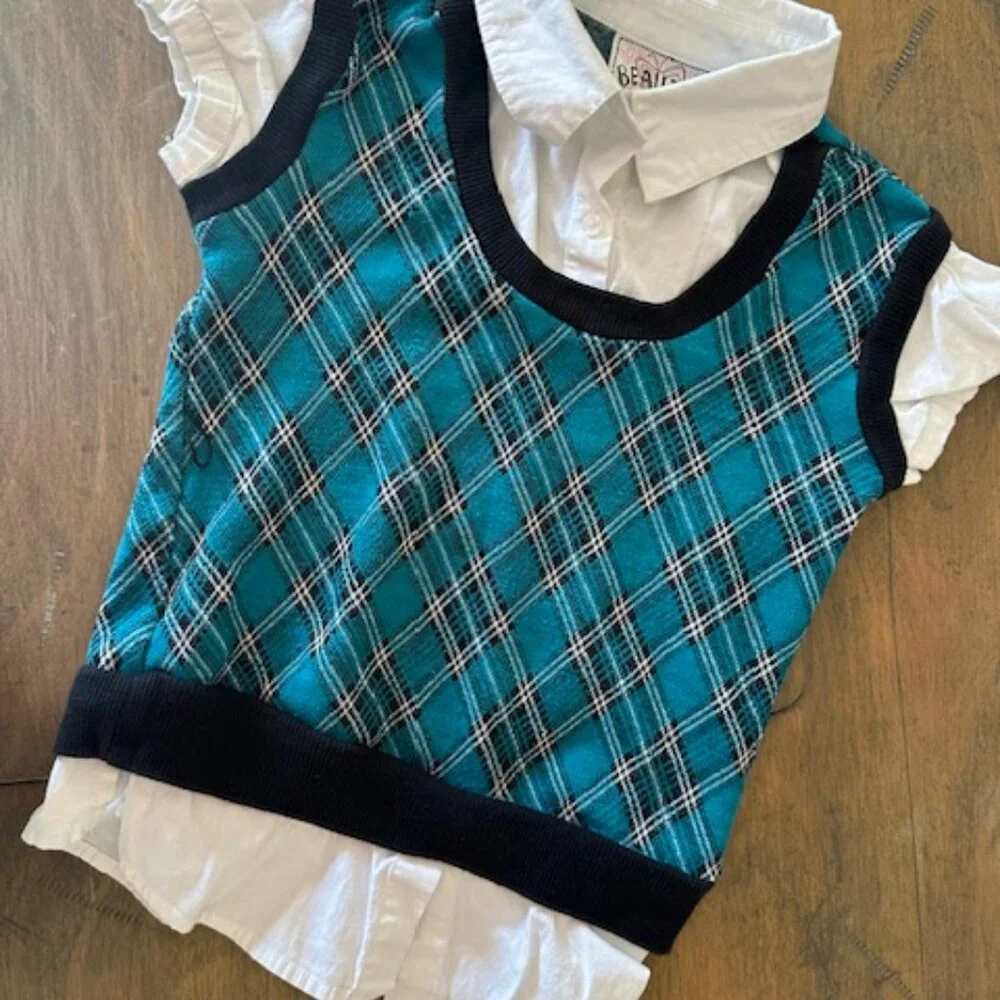 Beautees 2 pc Teal & Black Plaid Skirt & Top Set 8492 - Picture 4 of 8